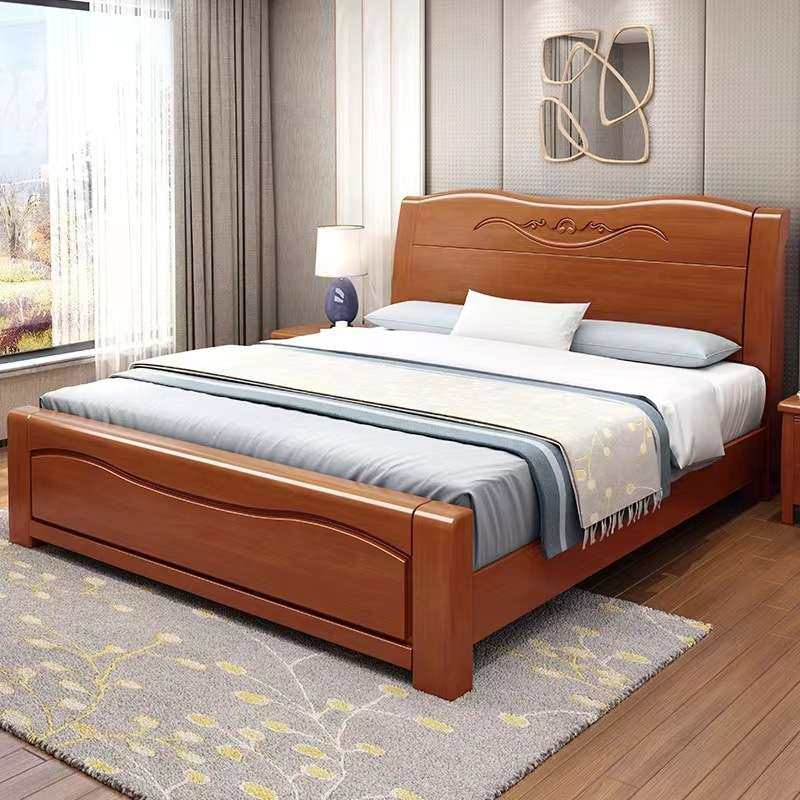 现代中式实木床1.8米双人1.5米简约风格主卧大婚经济型实木质家具,淘宝优惠券,粉丝福利购,淘宝优惠卷