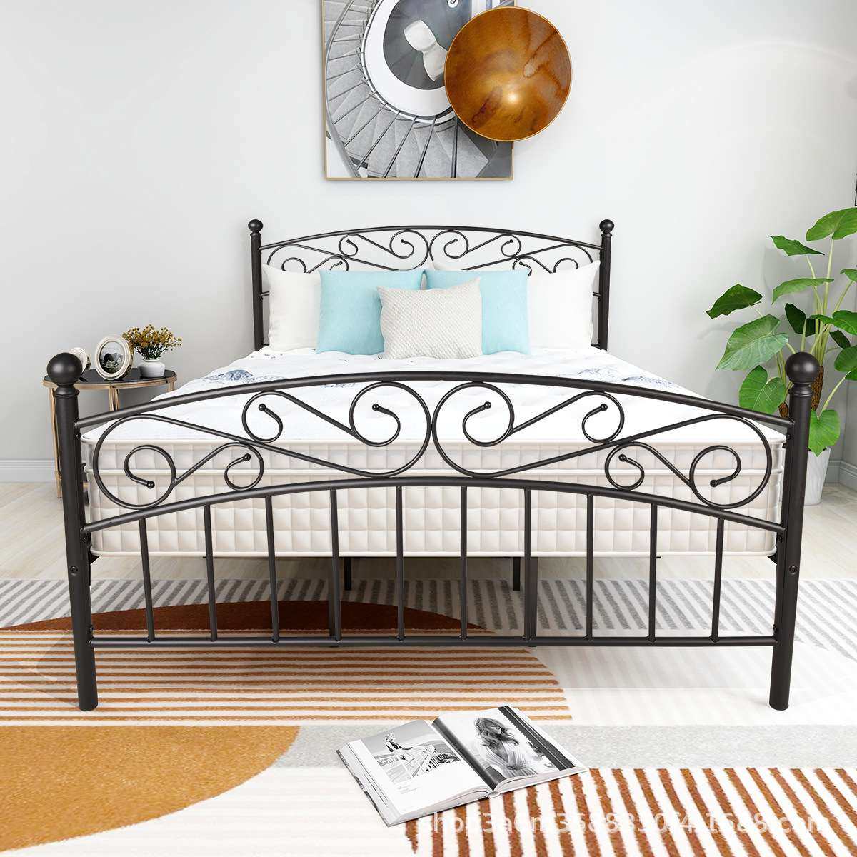 北欧民宿酒店公寓铁艺床小户型轻奢铁架床家用单身公寓简易钢木床,淘宝优惠券,粉丝福利购,淘宝优惠卷