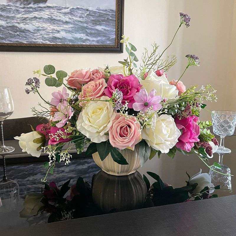 仿真花艺套装家居餐桌桌面轻奢摆件摆设假花装饰花绢花客厅花艺,淘宝优惠券,粉丝福利购,淘宝优惠卷