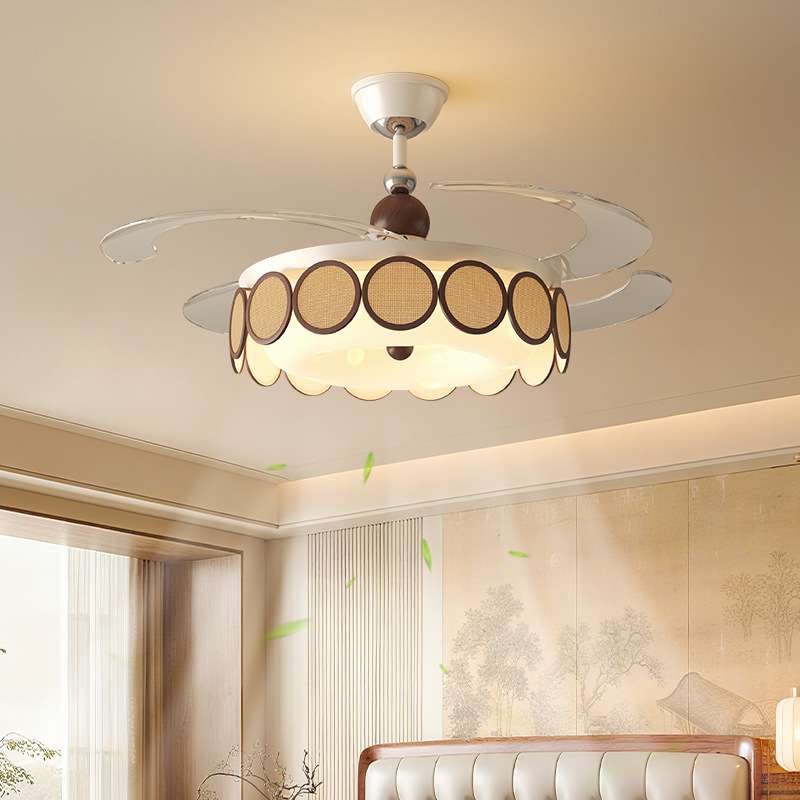 Fan lamp Song Dynasty aesthetic living room chandelier new Chinese Zen creative personality fabric Chinese ancient style restaurant lamps