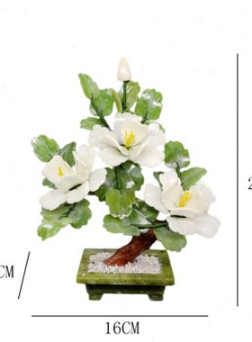 器玉工艺品中式盆景摆件饰花玉家玉石白色盆栽装饰牡丹格风雕家居