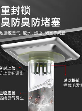 新款磁吸防臭地漏芯卫生间浴室通用型三重防虫防臭防堵塞子过滤网