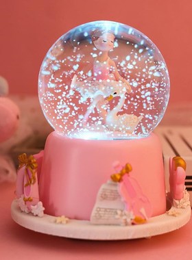 跳舞芭蕾a舞女孩水晶球音乐盒 外转自动飘雪彩灯 学生生日礼物摆