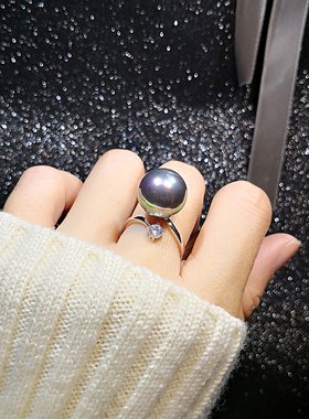 日韩食指夸张简约指环个性学生潮C人奢华可调节开口珍珠气质女戒