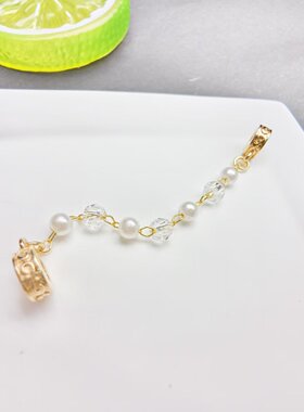 14k包金保色碎石珍珠安全链系列百搭水晶手串DIY安全链条隔片配件