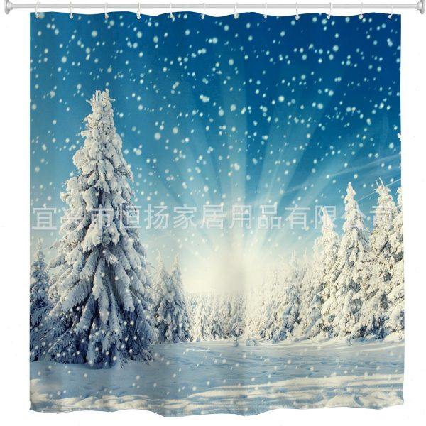 【3D数码印花】 暗帝雪花圣诞树 涤纶浴帘加厚,淘宝优惠券,粉丝福利购,淘宝优惠卷