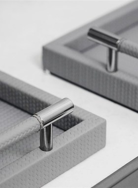 现代简约b灰色方形金属皮质托盘样板房售楼处客厅茶几桌面收纳摆