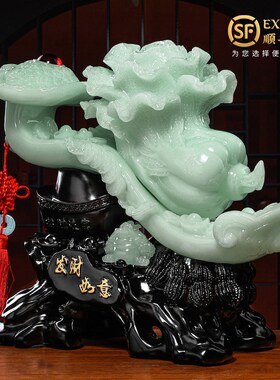 招财玉如意白g菜摆件家居客厅玄关办公室金蟾装饰店铺乔迁开业礼