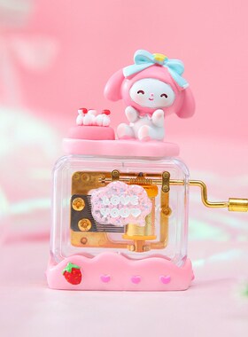 女孩大耳狗音乐盒桌面摆件儿童玉桂狗八音盒手摇R式节日礼物送女