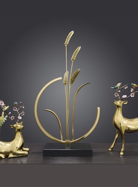 黄铜大麦摆件轻奢高档客s厅玄关乔迁新居礼品开业送礼办公室装饰