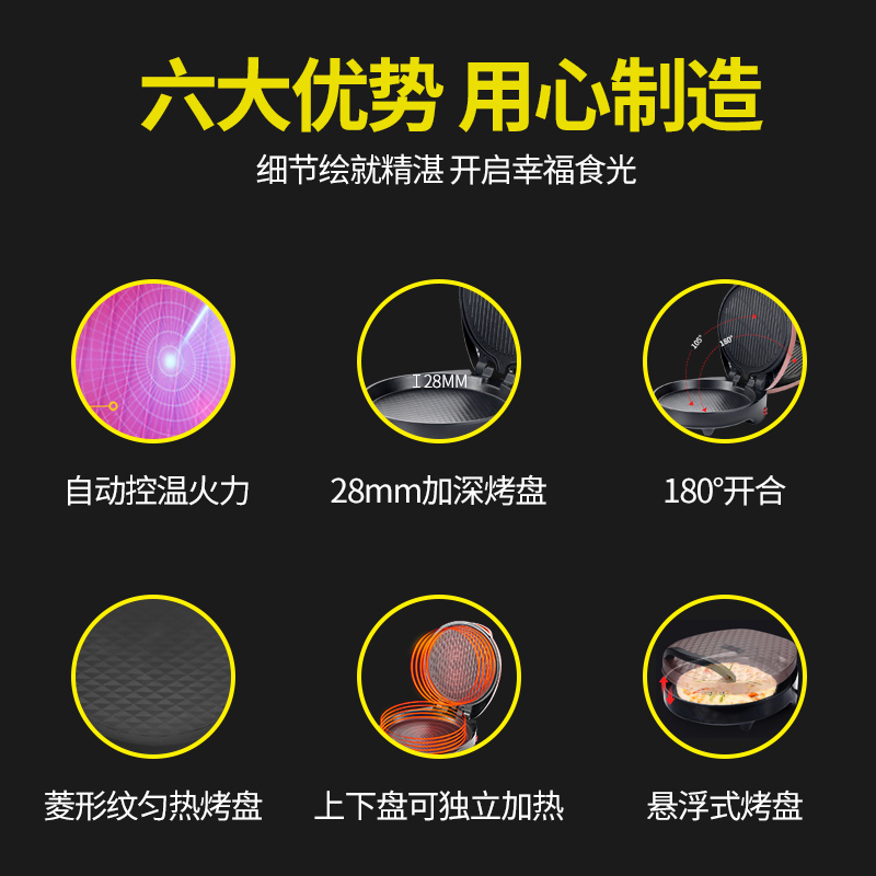 喜传天下电饼铛家用双面加热煎饼机烙G饼锅自动断电饼档加深加大 - 图0