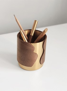 新款现代创意实木手工客厅A办公书房置物盒笔筒收纳摆件