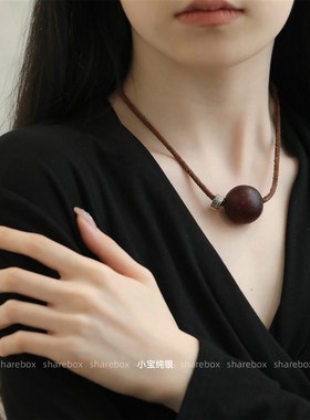 3.14小宝首发浮力  S925银大玛瑙圆珠肌理锤V纹隔珠皮绳项炼