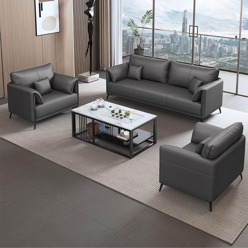 酒店沙发茶几组合套装极简中式商务办公会客接待洽谈猫爪皮沙发 - 图1