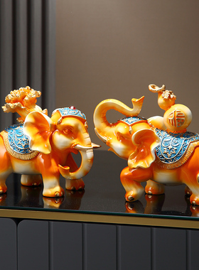 新中式招财大象j摆件一对葫芦创意家居客厅电视柜装饰品乔迁礼品