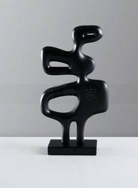 现代简约黑色不规则树脂摆件客厅样板房家居饰品室内软装装饰摆设