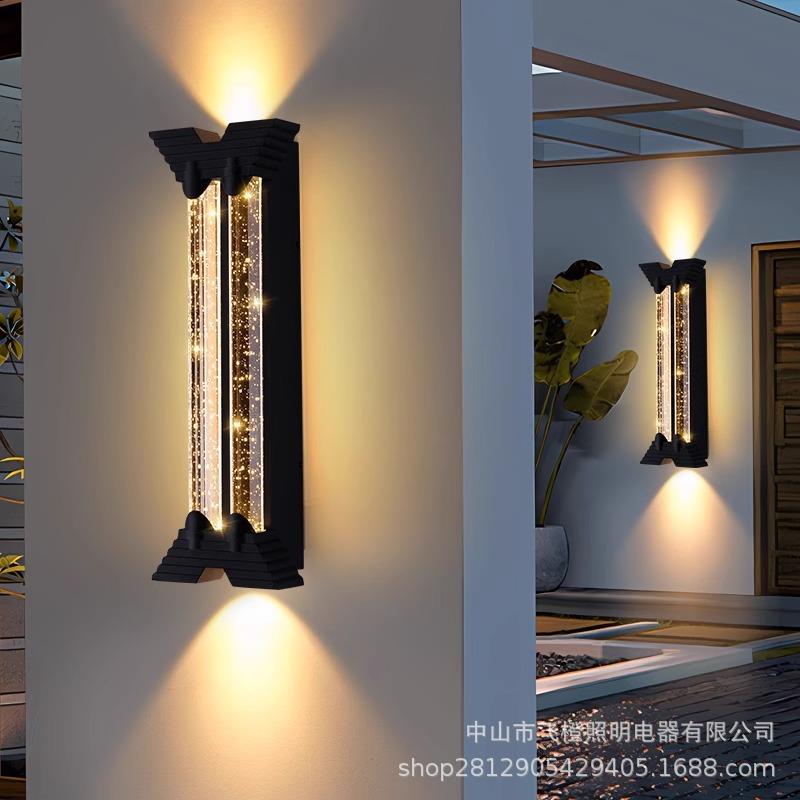 户外水晶壁灯防水别墅大门外墙上下射灯庭院花园露台轻奢水晶壁灯 - 图2