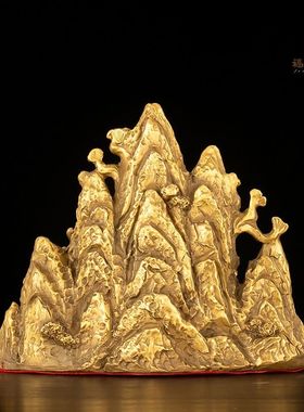 纯铜双鹿大靠山路路畅通发财泰山五指山梅花鹿青山绿水金山摆件