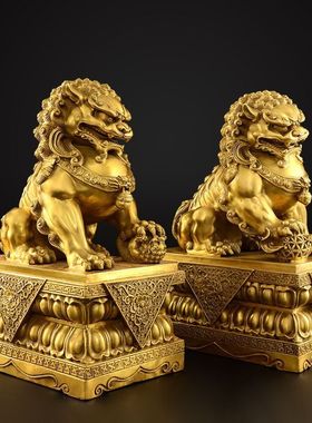 纯铜狮子摆件一对宫门狮办公室狮子黄铜门口北京狮故宫狮