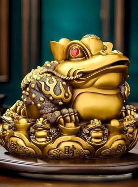 金蟾纯铜招财摆件三足金蟾蜍金蝉办公室客厅装饰店铺开业招财礼品