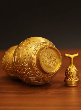 黄铜可开盖风水小葫芦开口镇驱宅邪平安过光客厅玄关办公室铜摆件