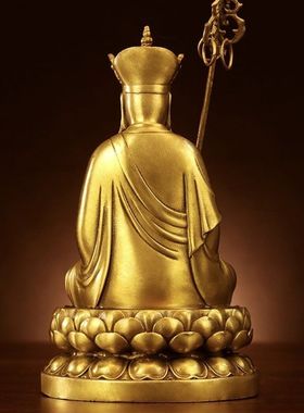 纯黄铜地藏王菩萨摆件娑婆三圣佛像黄铜像居家玄关供奉铜器工艺品