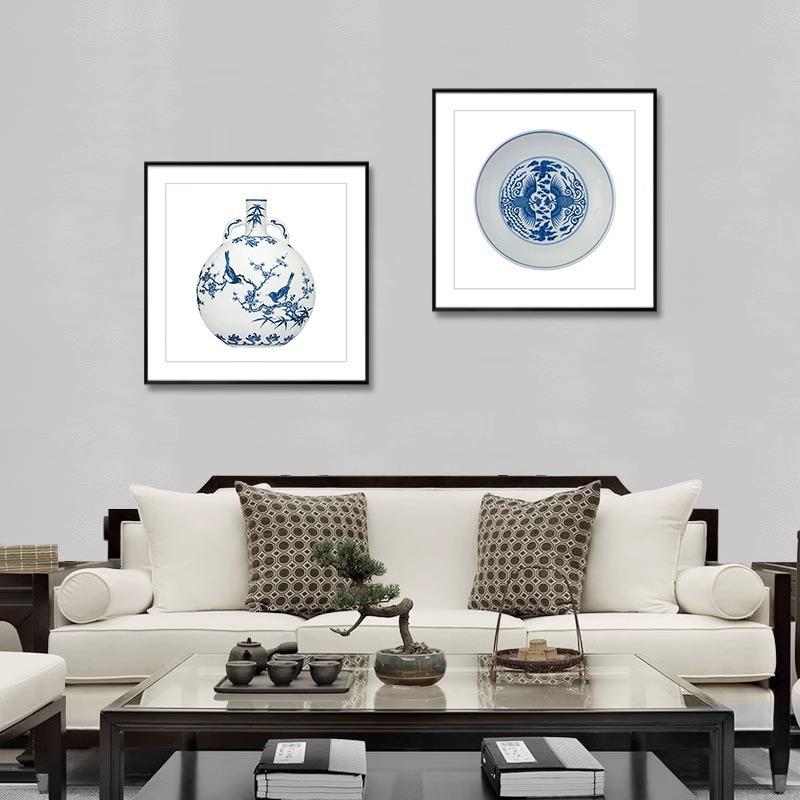 青花瓷装饰画客厅书房饭店火锅店挂画青釉瓷器花瓶陶瓷中国风壁画 - 图0