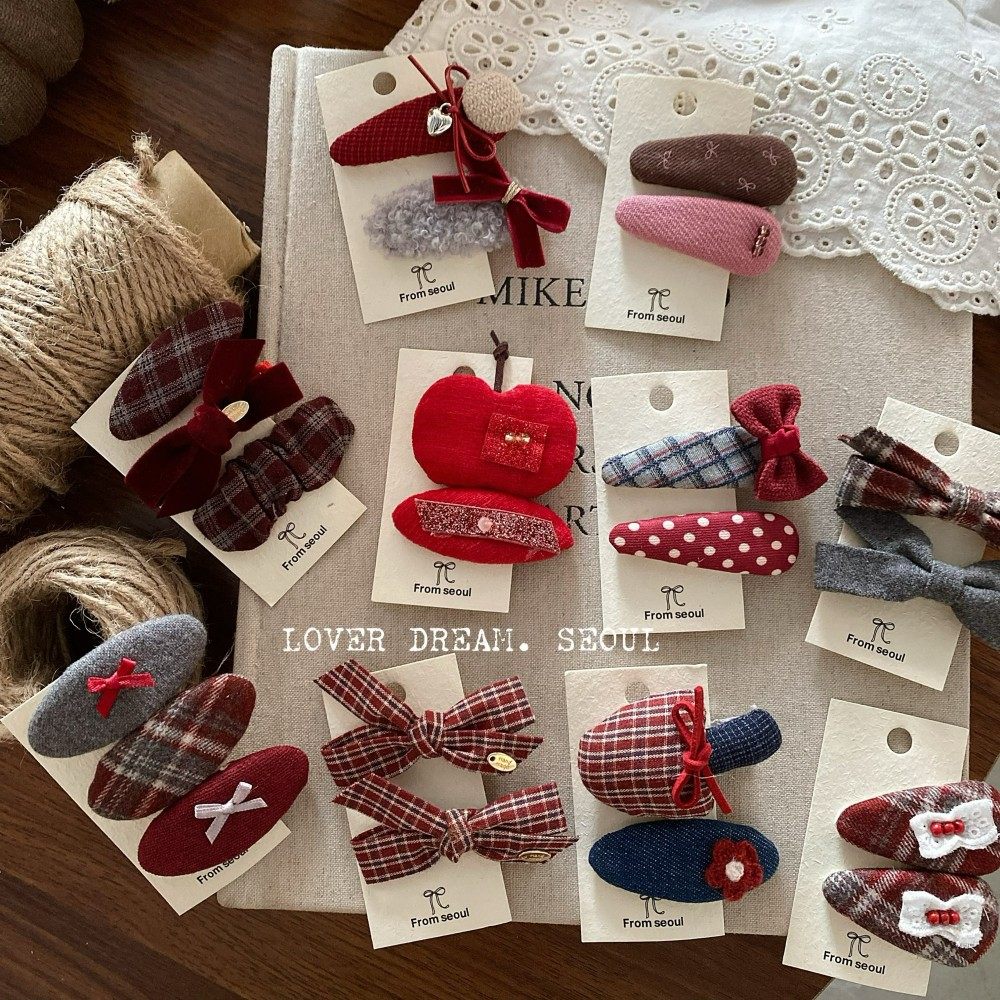 韩版新款红色蝴蝶结侧边刘海发夹套装红色手工串珠蘑菇儿童发夹女,淘宝优惠券,粉丝福利购,淘宝优惠卷