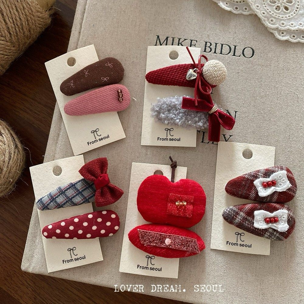 韩版新款红色蝴蝶结侧边刘海发夹套装红色手工串珠蘑菇儿童发夹女,淘宝优惠券,粉丝福利购,淘宝优惠卷