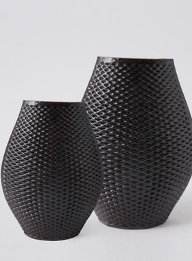 现代简约新中式3D打印黑色陶瓷B花瓶摆件家居样板间展厅花器装饰