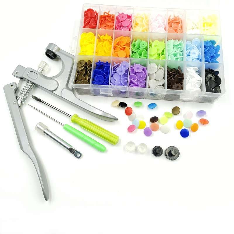 384套T5彩色扣子树脂四合扣套装+手压钳塑料按扣免缝儿童树脂纽扣 - 图0