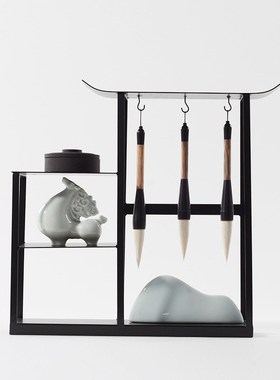 现代新中式创意陶瓷铁艺毛笔架摆B件样板间书房客厅玄关桌面装饰