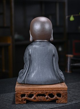 禅意小和尚摆件创意陶瓷人物家居客厅书房茶室Q茶桌假山鱼缸造景