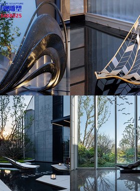 现代不锈钢船雕塑定制抽象金属镜面渔船户外园林酒店水Z池装饰摆