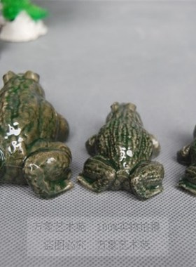 陶瓷蟾蜍青蛙三件套鱼缸水族假山吸水石J盆景家居装饰小型摆件一