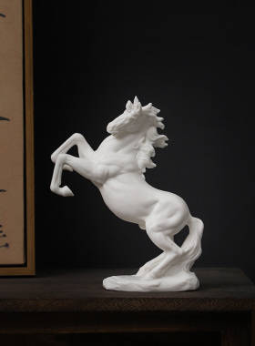 陶瓷白瓷马摆件一j对招财办公室客厅装饰品工艺品生肖马到成功礼