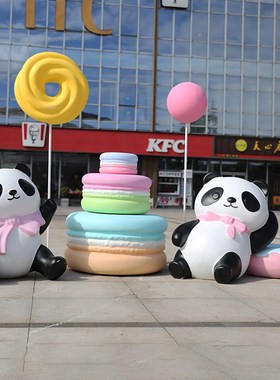 卡通熊猫雕塑摆i件网红打卡门头装饰商场幼儿园风景区玻璃纤维公