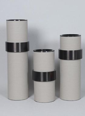 轻奢皮革金属花器个性创意摆件家居家具客厅软装饰品