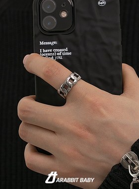 钛钢不掉色欧美古巴链条戒指男潮B嘻哈个性简约情侣食指指环女尾