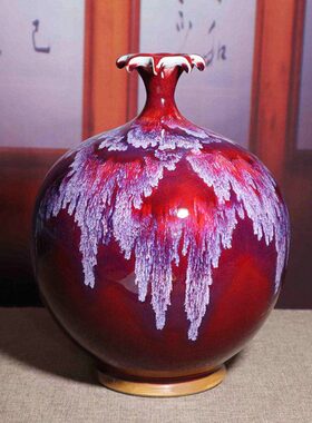 瓷花瓶陶瓷禹州钧红色石榴釉钧窑变创意摆件器花家居中式客厅装饰