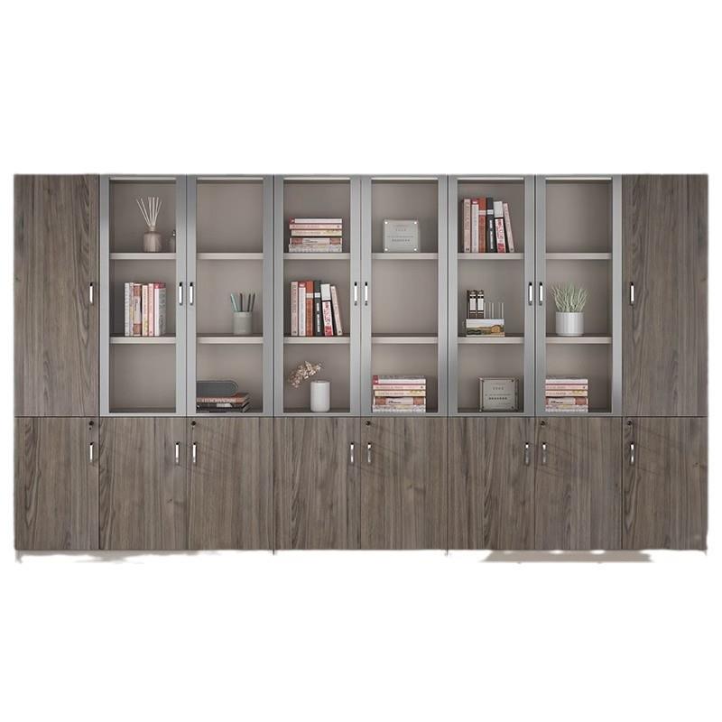 摆件文件柜资料柜带锁储物柜展示柜木质高柜老板室玻璃板式书柜 - 图3