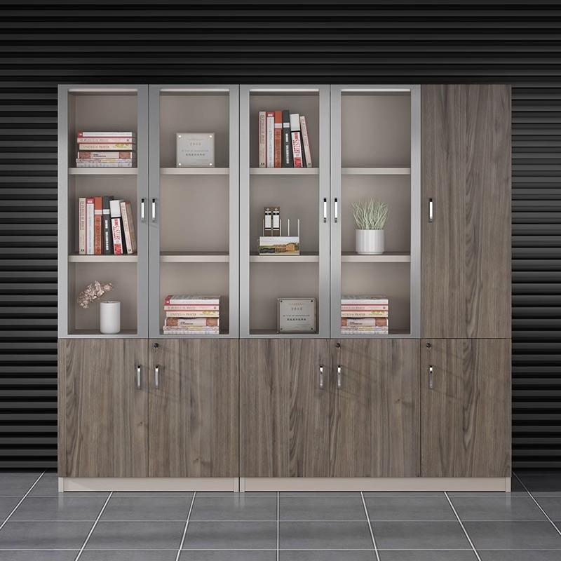 摆件文件柜资料柜带锁储物柜展示柜木质高柜老板室玻璃板式书柜 - 图0