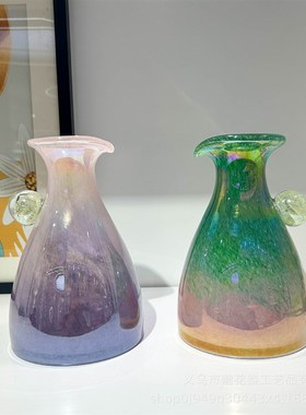 网红款炫彩渐变珠光大肚r小口径花瓶家居样板间软装高级感艺术摆