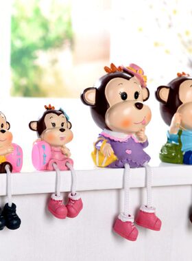 脚小猴子吊创意精品摆件娃娃卧室办公室娃娃摆件可爱客厅树脂