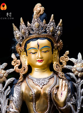 《度母》铜d制铜像摆件尼泊尔手工雕花紫铜鎏金鎏银《白度母》铜