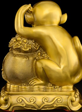 铜猴摆件黄c铜猴子招财十二生肖金属猴家居客厅装饰品开业礼富贵