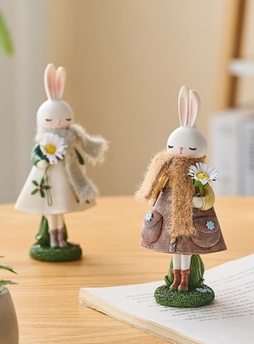 创意可爱兔子治愈情绪小摆件办公室工位桌面M家居装饰品送女生礼