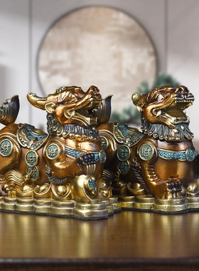 全铜貔貅摆件公母一o对皮丘家用客厅店铺貔犰装饰开业送礼品工艺