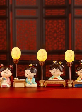 唐宫夜宴情绪稳定桌面古风侍女文创小摆件办公室工位装Z饰生日礼