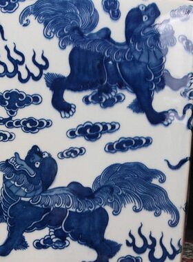 百瓷屋 明清古典四方麒麟罐中式陶瓷元青花摆件客厅装饰品博古架